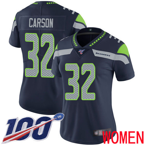 Seattle Seahawks Limited Navy Blue Women Chris Carson Home Jersey NFL Football #32 100th Season Vapor Untouchable->women nfl jersey->Women Jersey